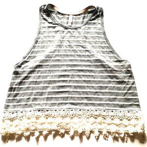 *3/$15* Xhilaration Gray/White Striped Crochet Tank